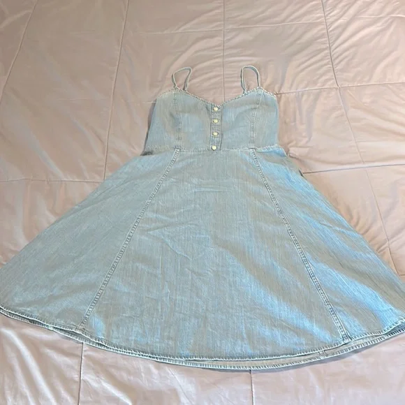 Chambray Jean Fit n Flare Dress with Adjustable Straps